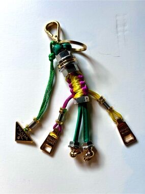 Prada Green, Yellow & Fuchsia Braided Leather Tassel Keyring